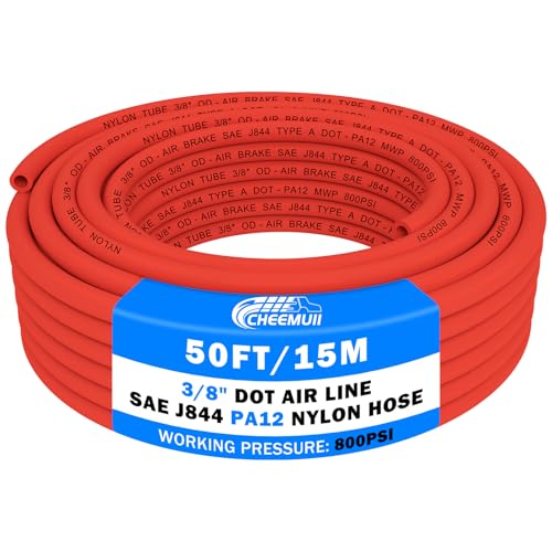 CheeMuii 50 FT 3/8" DOT Air Line Red 3/8 PA12 Nylon Pneumatic Tubing 15.2 Meter 3/8 Inch OD Pneumatic Air Tubing Pipe Hose Line for Semi Truck Trailer or Industrial Air System - color: Red, size: 3/8"OD-50FT