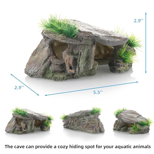 Betta Fish Hideout Cave Aquarium Rock Decor for Small Tank – 5.5 x 2.9 x 2.9 Inches Shelter for Betta Fish Guppies Shrimp with Natural Stone Look Lightweight Resin