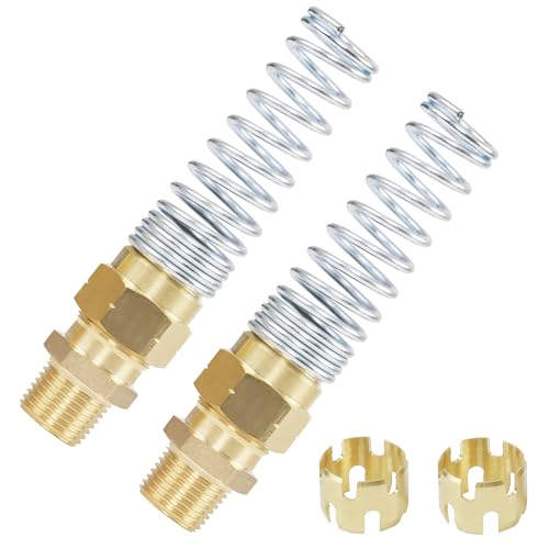 3/8” Hose x 1/2” Male Connector with Spring Guard, Dazakoot 2 Pack Air Brake Hose End Brass Fitting with 2 Pack 3/8” Sleeve Tube - size: 3/8" Hose X 1/2" Male, style: 4PCS KIT