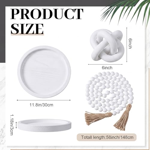 6 Pieces Ceramic Vase Set for Table Centerpieces Decor Include Wood Chain Link Bead Garland Boho Rustic Serving Tray for Home Table Living Room Dining Decoration(White) - color: White