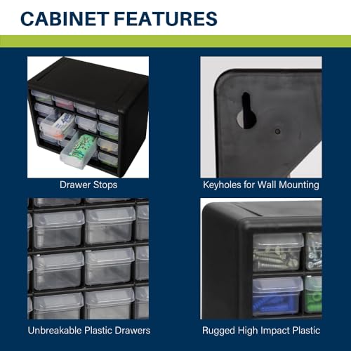 Akro-Mils 16-Drawer Plastic Drawer Storage Cabinet for Garage Organization, Beads, Makeup Organizer, Building Bricks Storage, Teacher Toolbox, 10-1/2" W x 6-1/2" D x 8-1/2" H, 10116 Black (Pack of 2) - color: Black, size: 16 Drawer, style: 2 pack