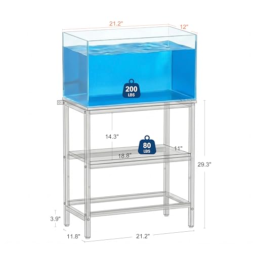 5-10 Gallon Fish Tank Stand, Aquarium Stand with 2-Tier Storage Shelves, Heavy-Duty Reptile Terrarium Stand Table with One-Piece Top for 10 Gallon Standard Model, 21.2" L x 11.8" W x 29.3" H (Brown) - color: Brown, size: 10 Gallon