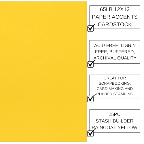 Accent Design Paper Accents Cardstock Stash Builder, Raincoat Yellow, 12"x12", 65lb, 25pc - Vibrant Card Stock for Crafts, Colored Cardstock Paper, and Assorted Paper Colors - color: Raincoat Yellow UPC