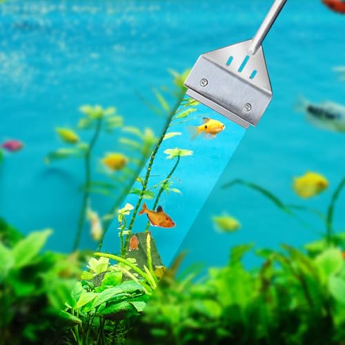 Kirecoo Algae Scraper for Glass Aquariums, 25.6" Fish Tank Cleaner, Stainless Steel Algae Scraper for Fish Tank with 10 Blades, Aquarium Glass Cleaning Tools, Cleaning Accessories
