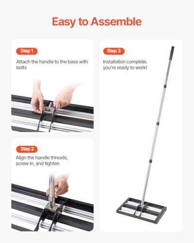VEVOR Updated Lawn Leveling Rake with Roller, 17'' x 10" Stainless Steel Lawn Leveler with 63.4'' Adjustable Handle, Heavy Duty Yard Leveling Rake, Effort Saving Lawn Leveling Tool for Yard Golf Court - size: 17"x10", style: with Roller: Stainless Steel