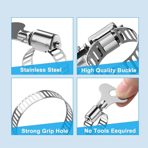 10-Pack 304 Stainless Steel Hose Clamps with Adjustable Thumb Screw, Key-Type Design, 8mm Bandwidth, Ideal for Plumbing, Automotive, and Machinery Applications (Size:21-44mm(13/16"-1 3/4") - size: Size:21-44mm(0.827"-1.73")