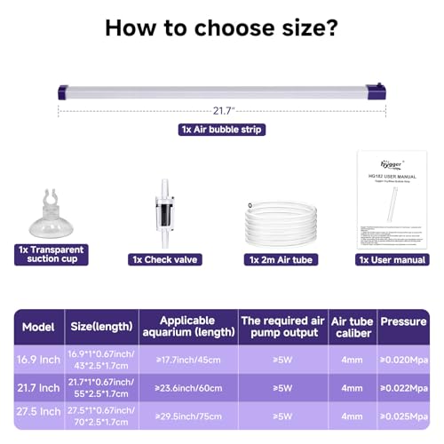 hygger 21.7 Inch Long Aquarium Bubble Bar, Ultra-Fine Quiet Oxygen Diffuser Bubble Curtain Wall, Self-Sinking Design Fish Tank Bubbler Decorations for Freshwater Saltwater - size: 21.7 Inch