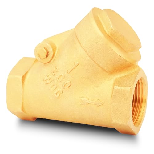1" NPT Brass Y-Type Check Valve, Y Type Non Return Swing Check Valve, Level One Way Counterflow Valve to Prevent the Medium Backflow for Oil Water Gas Air（1", DN25） - size: 1"-NPT