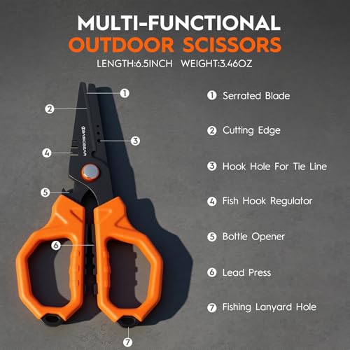 BasicGear Fishing Multi-Tool Scissors – Titanium-Coated, Stainless Steel, Multi-Tool Cutter with Hook Adjuster, Screwdriver, Bottle Opener, Sheath & Non-Slip Grip for Saltwater or Freshwater Use - color: 440a Stainless Steel