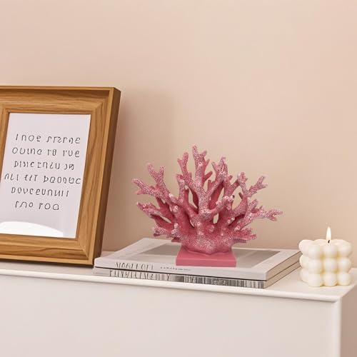 5.8" H Pink Coral Decor - Resin Coral Statue, Nautical Decor for Home, Bedroom, Bathroom, Living Room, Ocean Themed Cabinet Shelf Tabletop Decoration - color: Pink, size: 5.83"H