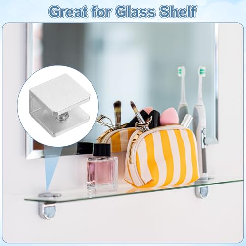 uxcell 4Pcs Glass Shelf Brackets, for 6-8mm Square Shape Glass Combination Fixing Mirror Bracket, Aluminum Alloy Clip Clamp with Screws for Glass/Wood Display Cabinet, Silver Tone - color: Silver Tone, size: 6-8mm