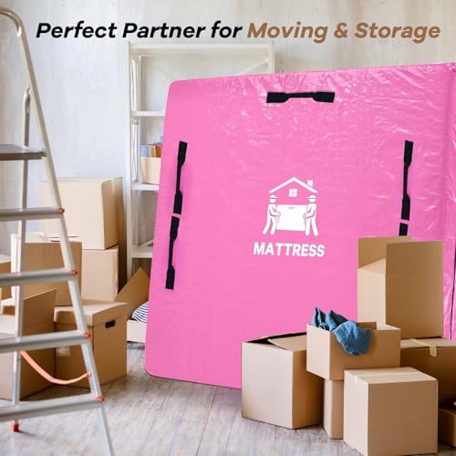 Mattress Bags for Moving, BETU Mattress Protector Waterproof Mattress Cover Storage Bags with 8 Heavy-Duty Handles and Zipper for Bed Extra Thick Large Reusable,82"x42"x15",Pink - color: Pink, size: Twin XL 1 Pack (82"x 42"x15")