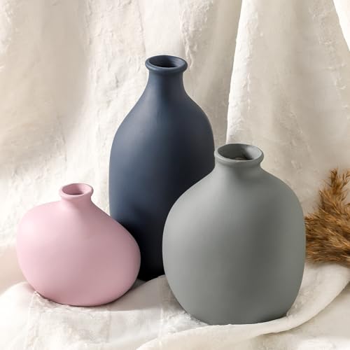 Ceramic Vase Set of 3,Decorative Vases Home Decor, Small Modern Boho Rustic Farmhouse Pottery Vases for Pampas Grass Dried Fresh Flowers,Bedroom,Living Room,Bookshelf, Mantel，Centerpiece Table Decor - color: 9099-2