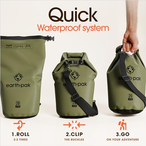 Earth Pak Waterproof Dry Bag - Roll Top Waterproof Backpack Sack Keeps Gear Dry for Kayak with Waterproof Phone Case - color: Forest Green, size: 10L