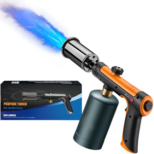 Powerful Propane Torch Gun, Kitchen Torch With Adjustable Flame, Flamethrower Blow Torch for BBQ, Campfire, Searing Steak, Camping (Propane Tank Not Included) -Orange - color: Orange