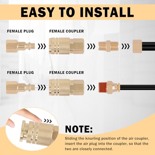 CheeMuii 100 FT 1/4" DOT Air Line with 34 Pcs Brass DOT Air Line Fittings Kit 30.5 Meter 1/4 Black Air Lines Service Kit with Push Lock Air Fitting Air Coupler & Plug Kit