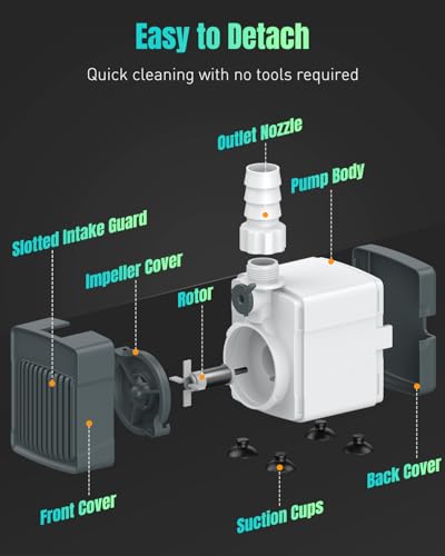 Pawfly 210 GPH Fountain Pump, 15 W Submersible Water Pump with 5.2 ft. High Lift and 4 Nozzles, Quiet Water Fountain Pump for Aquarium Fish Tank Waterfall Pond & Hydroponics - style: 210 GPH