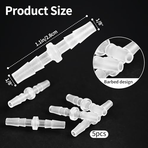 1/8" Barbed Hose Connector, 5-Pack Plastic Barb Fitting Adapter for Air, Water, Fuel Lines - Universal Tubing Mender for Aquarium, Water Pump, Irrigation Systems (1/8) - size: 1/8