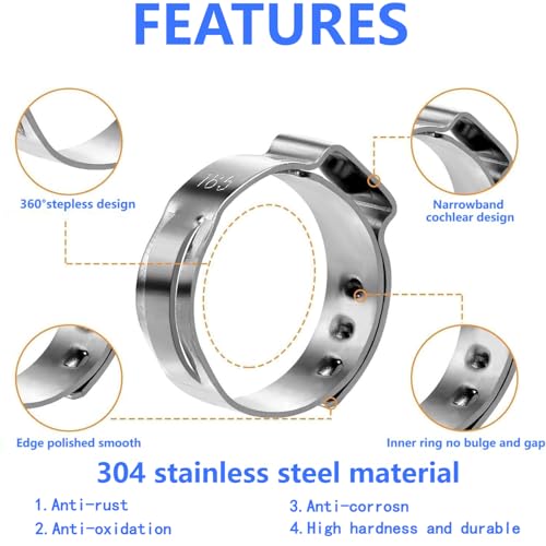 50Pcs 17.8mm-21mm（5/8"）Single Ear Hose Clamp Hose Crimp Clamps Ear Crimp Rings Ear Stepless Hose Clamp Pinch Clamps for Hose Pipe Clamp Tools (5/8inch) - size: 5/8inch