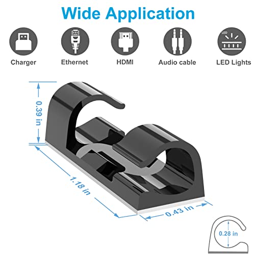 Self-Adhesive Cable Clips Black (60PCS, M), Upgraded Wire Clips for Wall, Strong Cord Organizer Cable Management Under Desk, Ethernet, Dash Cam, Outdoor Light - color: Black, size: M_60P