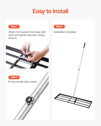VEVOR Lawn Leveling Rake, Lawn Leveler with 83.9 in Handle, 36x10 in Ground Plate, Rust-Resistant Carbon Steel Soil Leveler, 3 Heights Adjustable, Effort Saving Lawn Leveling Tool for Yard Golf Court - size: 36"x10", style: Classic: Carbon Steel