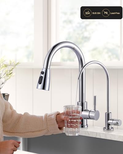 Kitchen Faucet and Water Filter Faucet Combo, WOWOW Stainless Steel Kitchen Sink Faucet with Drinking Water Faucet for Reverse Osmosis or Water Filtration System, Chrome - color: Chrome, style: Kitchen Faucet & Filter Faucet