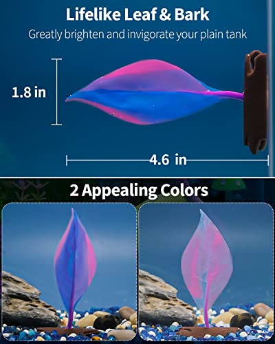 Uniclife Betta Leaf Hammock Soft Aquarium Rest Bed Fish Breeding Playing Pad with Suction Cup and Lifelike Bark Ornament Colorful Silicone Decoration for Fish Tank Landscape, 2 Pack - color: Pink, size: Leaf Hammock