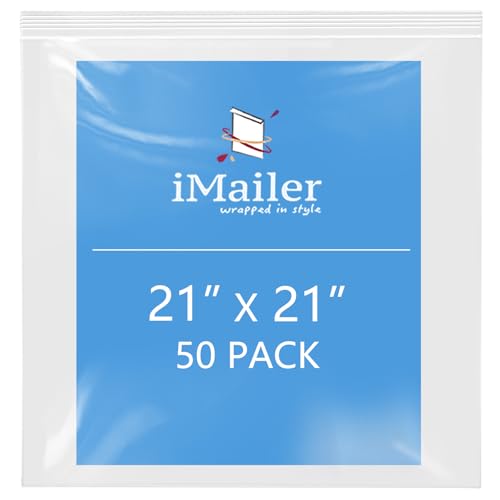 iMailer- 21" x 21" 50 Pack- 2 Mil Resealable Zip Bags- Clear Plastic Bags with Zip Top Lock for Storage, Organizing, Crafts, Travel - size: 21" x 21" 50 Pack