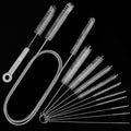 Pipe Cleaner Brush - Flexible Stainless Steel Plus Handle Brushes 12-Piece Set Long Straw Cleaning Brushes and Soft Sewer Brushes Cleaning Equipment cpap Hose Brush
