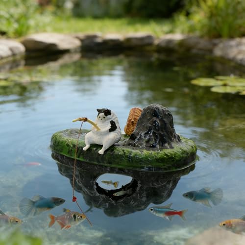 Aquarium Floating Island, Aquarium Decor, Cat Fishing Fun Fish Tank Decorations, Aquarium Cave Fish Hideout for Betta Goldfish Shrimp