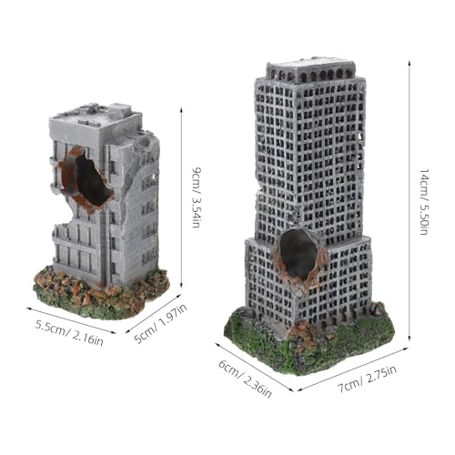2pcs Aquarium Castle Decorations: Resin Urban Ruins - Fish Tank Rock Hideout - Antique City Building Ornament for Aquarium Backgrounds Fish Hideouts