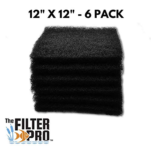 Black Coarse Filter Media, 1.25" Thick, 12" x 12" Pads, 6 Pack, Perfect for Aquariums, Ponds or Water Gardens, Made in USA - size: 12" x 12" - 6 Pack