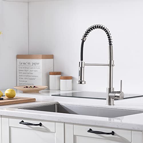 Kitchen Faucet with Pull Down Sprayer Industrial 1 Handle 1 Hole Or 3 Hole Faucet for Farmhouse Camper Laundry Utility Rv Wet Bar Sinks, Stainless Steel Brushed Nickel - color: E - Nickel&Black