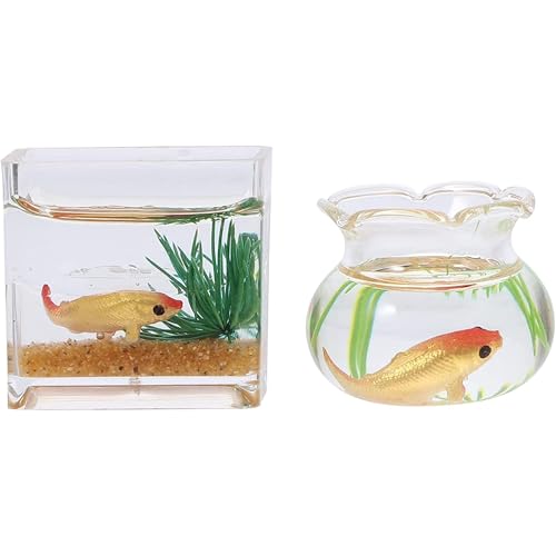 2Pcs 1/12 Scale Accessories Dollhouses Fish Tank，1: 12 Scale Miniature Fish Bowl Miniature Dollhouse Accessories for Garden Scene Decor Desktop Ornaments，Dollhouses Accessories，Dollhouse Décor