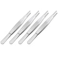 uxcell Stainless Steel Tweezers, 5-Inch Straight Blunt, Multipurpose, Silver, 4 Pcs