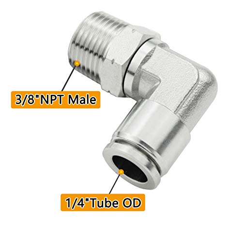 Beduan Push to Connect Fitting Elbow, 1/4" Tube OD x 3/8" NPT Male 90 Degree Elbow Adapter 304 Stainless Steel Air Union Fitting - size: 1/4"Tube OD-3/8"NPT, style: 1Pc