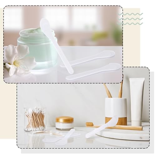 Patelai 50 Pieces Cosmetic Spatula Disposable Makeup Frosted Tip Spatula Plastic Makeup Tools Spoon Cosmetic Mask Spatulas Facial Cream Scoop Mask Spoon Stick for DIY and Sampling(Transparent) - color: Transparent
