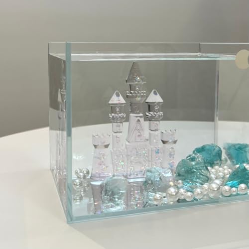 Aquarium Castle Decor with Mermaid Tails – 3-Piece Fish Tank Decoration Set for Betta, Goldfish, Terrarium or Desktop (Blue – Castle with Mermaid Tails)