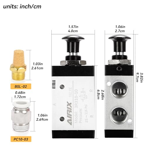 3R310-10 Pneumatic Push-Pull Valve, 3 Way 2 Position Hand Lever Air Control Valve, 3/8" NPT Manual Direct Acting Type for Pneumatic System - size: 3/8'' NPT, style: 3 Way 2 Position