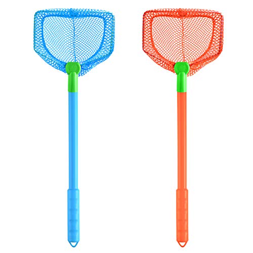 Coopay 2 Pieces Butterflies Fishing Net Catching Bug Floating Bait Beach Nets for Outdoor Playing - color: Blue + Orange