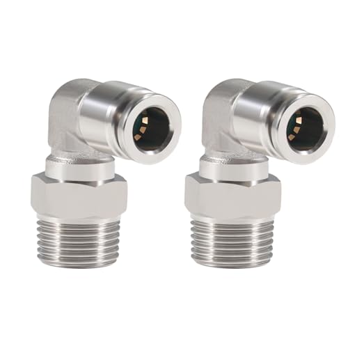 2Pcs 304 Stainless Steel Male Elbow 1/4" Tube OD x 1/4" NPT Thread Push to Connect Air Fittings,90 Degree Push Lock Pneumatic Connector for Air Compressor Air Horn
