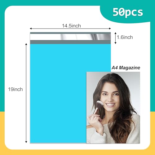 Poly Mailers 14.5x19 inch 50 Pcs, Blue Plastic Mailing Envelopes with 2.4mil Thickness, Waterproof and Tear-resistant Shipping Bags for Clothing, Tamper Proof Self-Seal Mailers Poly Bags - color: Blue, size: 14.5x19 Inch 50 Pcs