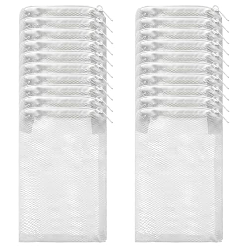 20 Pcs Aquarium Filter Bags 3.94 × 6.30 Inches Reusable Media Bags for Aquarium Extra Fine Mesh Bag Coarse Nylon with Zipper White for Activated Carbon Ceramic Rings Bio Balls