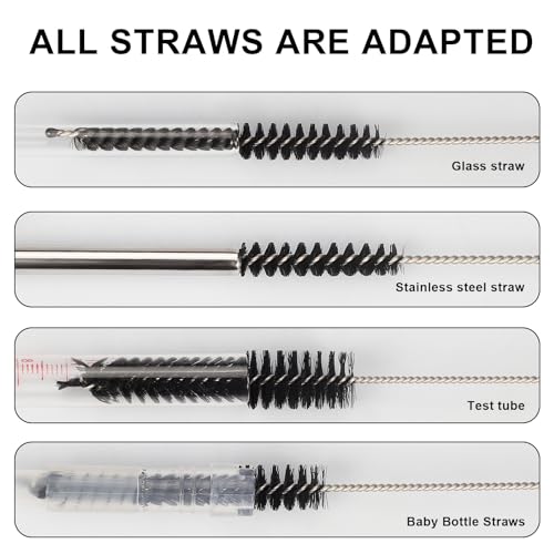 Straw Cleaner Brush Set, 12 Pieces Botthle Cleaning Brush and Nylon Tube Brush Brush, 11.8 Inch Long Cleaning Brush Kit for Water Bottle, Straws on Tumbler, Sippy Cup, Tea Pot Spout - color: 11.8 Inch Black Cleaning Brushes