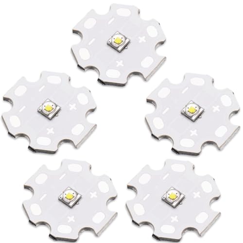 5Pcs 3W White 3535 SMD Super Bright High Power LED Chip with Aluminum Plate 20mm Star PCB Base Heat Sink for DIY Lighting & Bulb Chip Replacement(120deg,White 6500K-7000K,DC 3.4-3.6V,700mA) - color: White6500-7000k&120deg