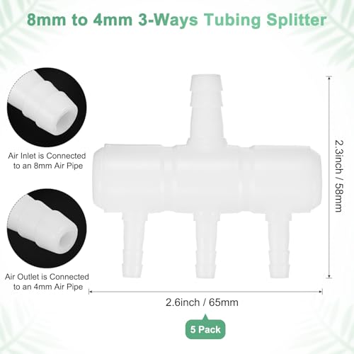 M METERXITY 5-Pack Aquarium Air Valve 8mm to 4mm 3-Ways, Plastic Air Line Tubing Splitter Connector Flow Control Pump Accessories for Aquarium/Fish Tank/Garden/Agricultural/Irrigation [White]