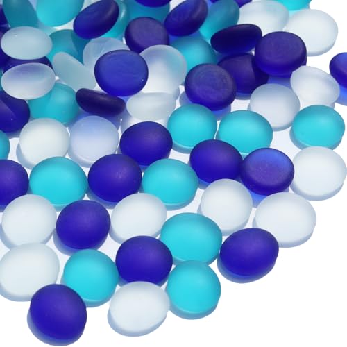 QYGL Sea Glass Gems - 0.9 Lb Blue Mix Frosted Flat Glass Marbles, Flat Gems Decorative Stones for Vase Fillers, Aquarium Rocks, Floral Supplies, Table Scatter, Craft Mosaics, and DIY Ornaments - color: Cobalt Blue, Aquamarine, White
