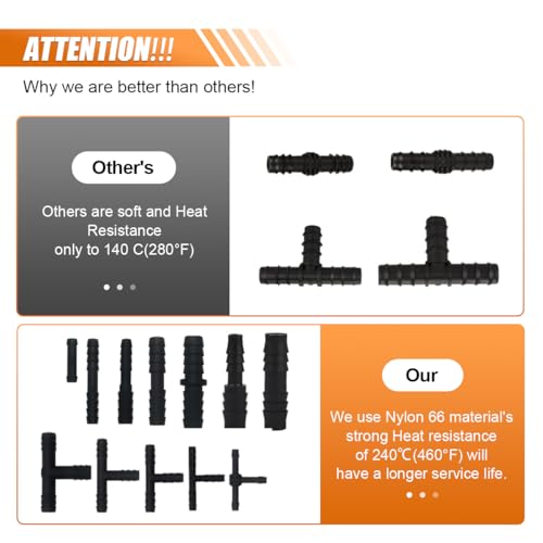 125 Pcs Vacuum Connector Assortment, Vacuum Hose Line Fittings Auto Vacuum Tubing Connector, Nylon Barbed Type Vacuum Tee Connector Kit, 12 Sizes Hose Tee Reducer and Straight Connector Set (125 PCS)