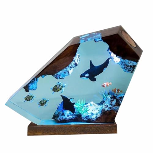 Orca Ocean Resin Lamp, Handmade Wooden Table Resin Night Light, USB Port Art Ornaments for Home Office Decor, Scuba Diver Gifts for Holiday, Unique Birthday Gifts for Mom Grandma Brother Sister - color: Orca, size: S