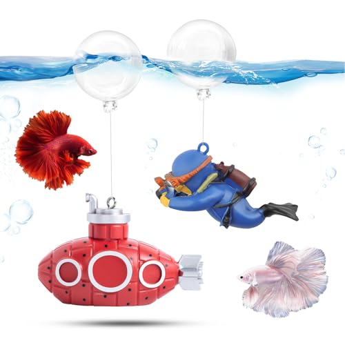 CousDUoBe 2.1 in Mini Floating Submarine Fish Tank Decoration Set，Cute Retro Submarine Set and Floating Diver,Aquarium Decorations Resinous Betta Fish Tank Accessories - color: Rose